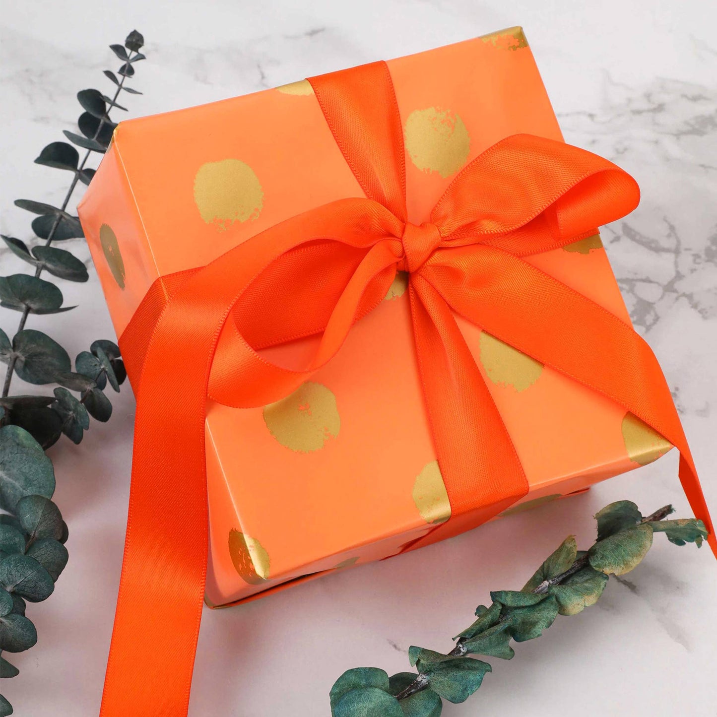 Orange w/ Metallic Gold Polka Dot - 30" x 10' Wrapping Paper