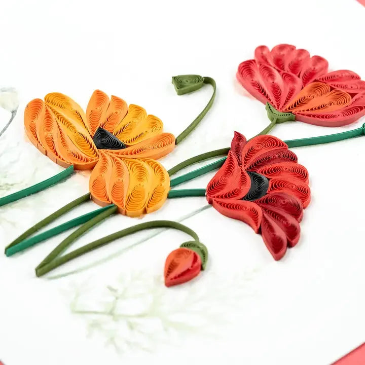 Red and Orange Poppies Quilling Card