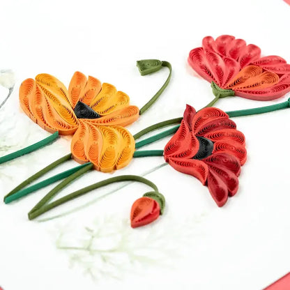 Red and Orange Poppies Quilling Card