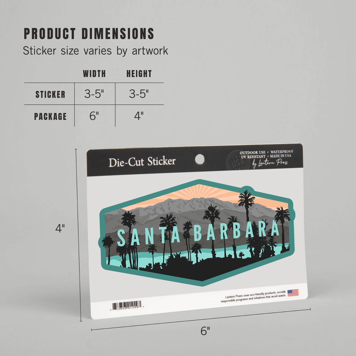STICKERS Santa Barbara, California Palms Mountains: Small