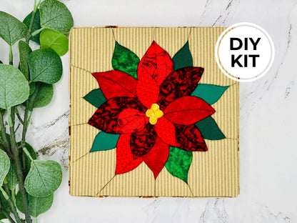 Poinsettia Kinusaiga Craft Kit No Sew Quilting Fabric Art