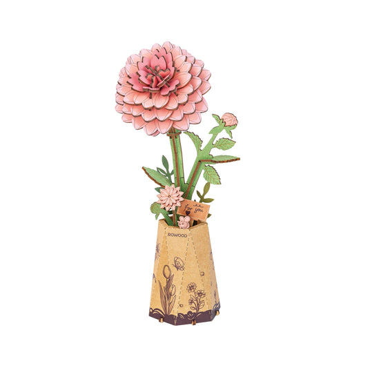 3D Wooden Flower Puzzle: Pink Dahlia