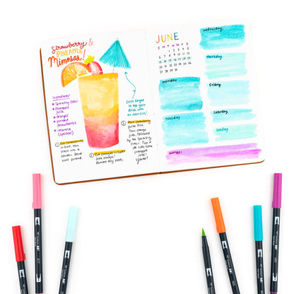 Dual Brush Pen, Tropical ,10-Pack +Free Fudenosuke