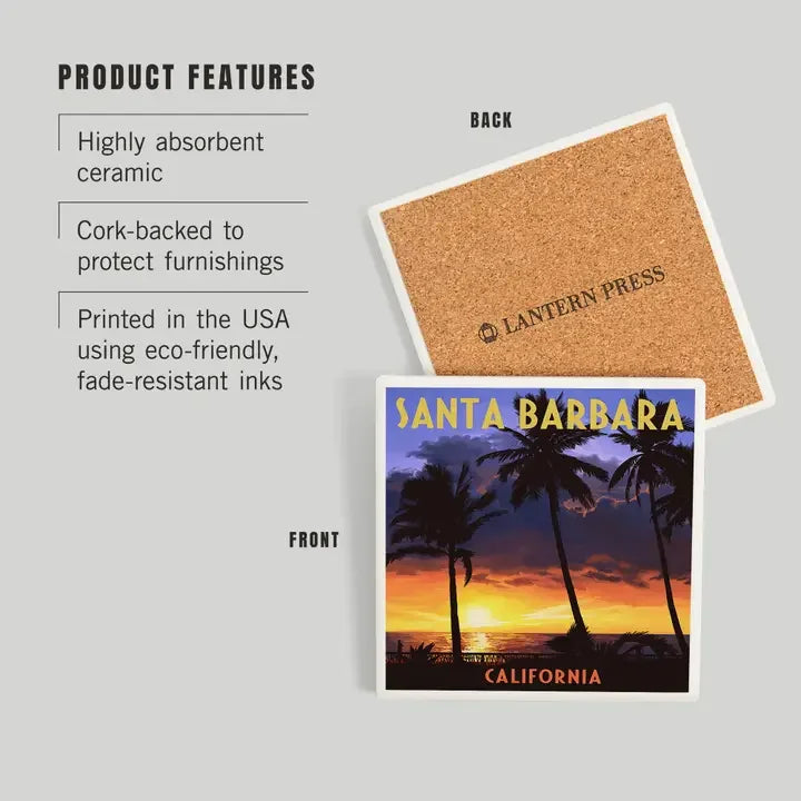 Palms & Sunset Santa Barbara Ceramic Coaster