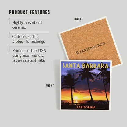 Palms & Sunset Santa Barbara Ceramic Coaster