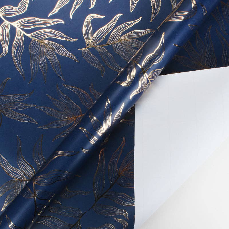 Botanical Leaf Navy/Gold - 30" x 10' Wrapping Paper |