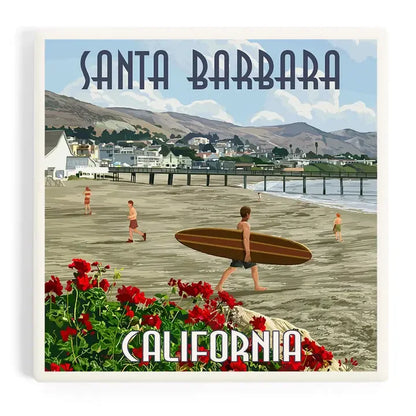 Beach Surfer Santa Barbara Ceramic Coaster