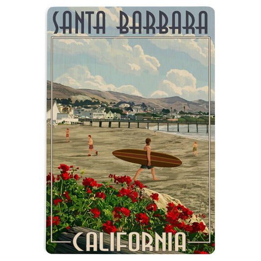 Santa Barbara Wood Postcards - Beach Surfer