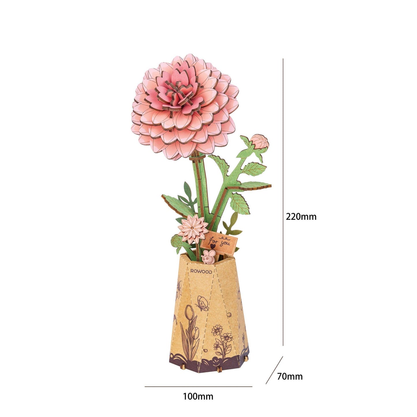 Rowood Pink Dahlia 3D Wooden Puzzle