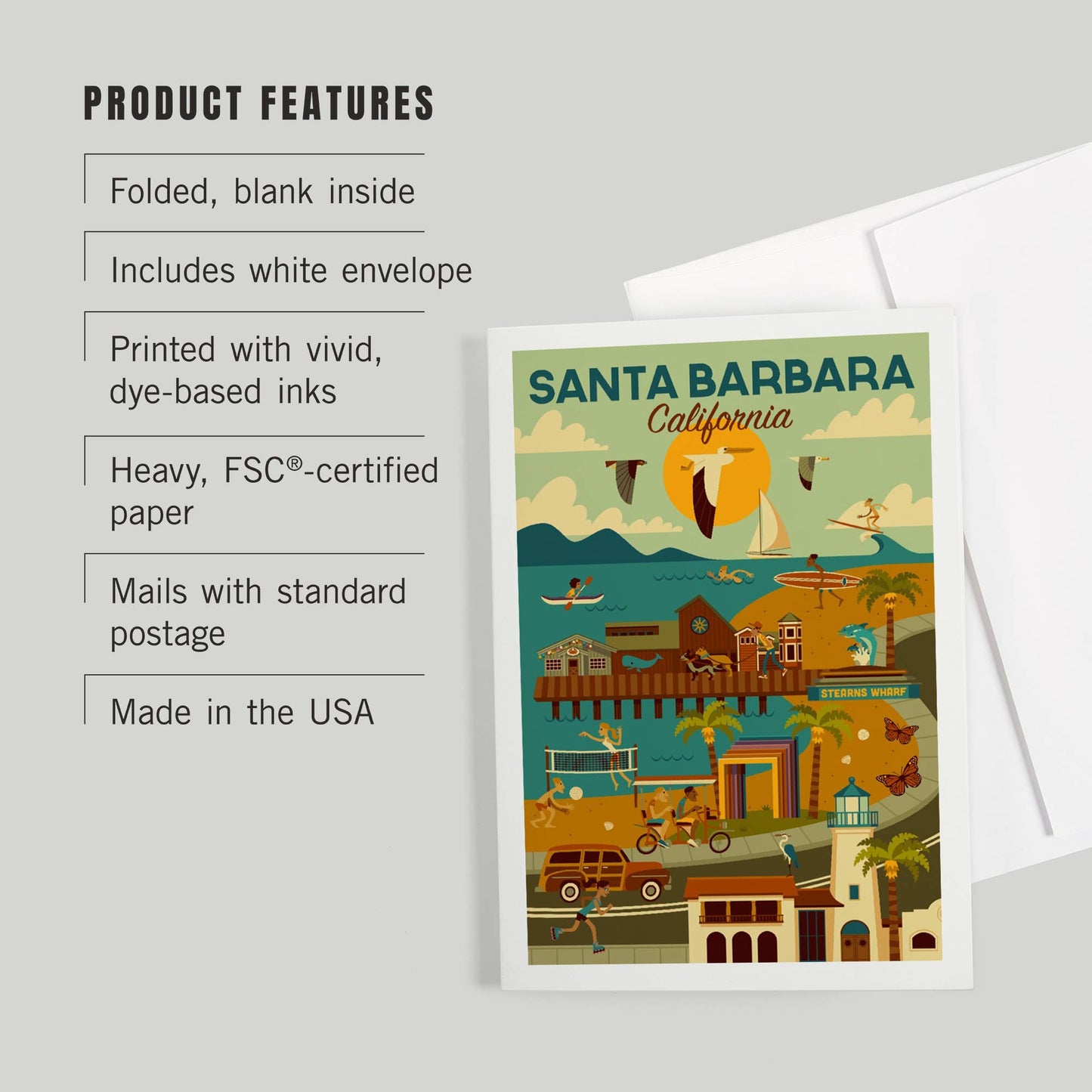 Santa Barbara Greeting Card - Downtown Harbor