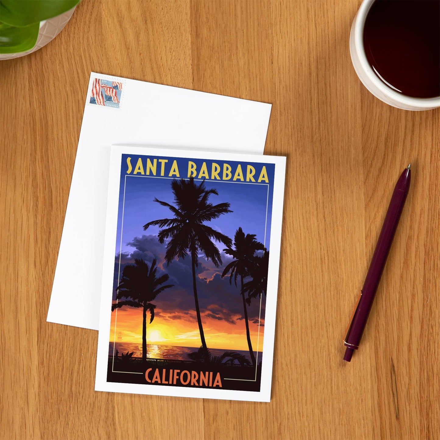 Santa Barbara Greeting Card - Palms & Sunset