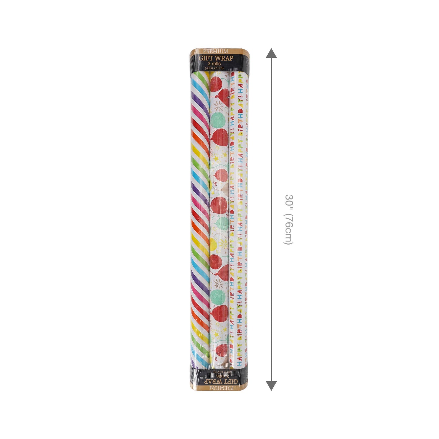 Happy Birthday/Balloons/Stripes - 30" x 10' Birthday Wrapping Paper Bundle (3-pack) |