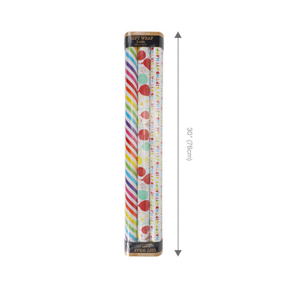 Happy Birthday/Balloons/Stripes - 30" x 10' Birthday Wrapping Paper Bundle (3-pack) |