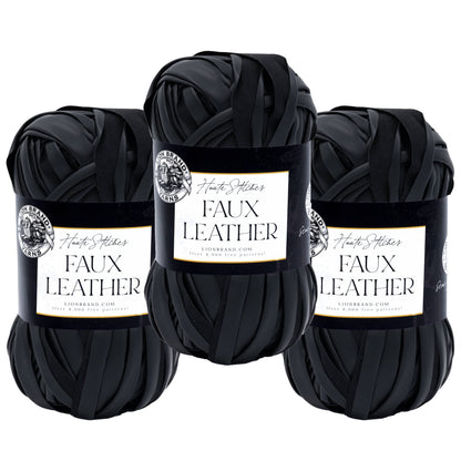 Lion Brand Yarn Haute Stitches Faux Leather 3 Pack: Ink