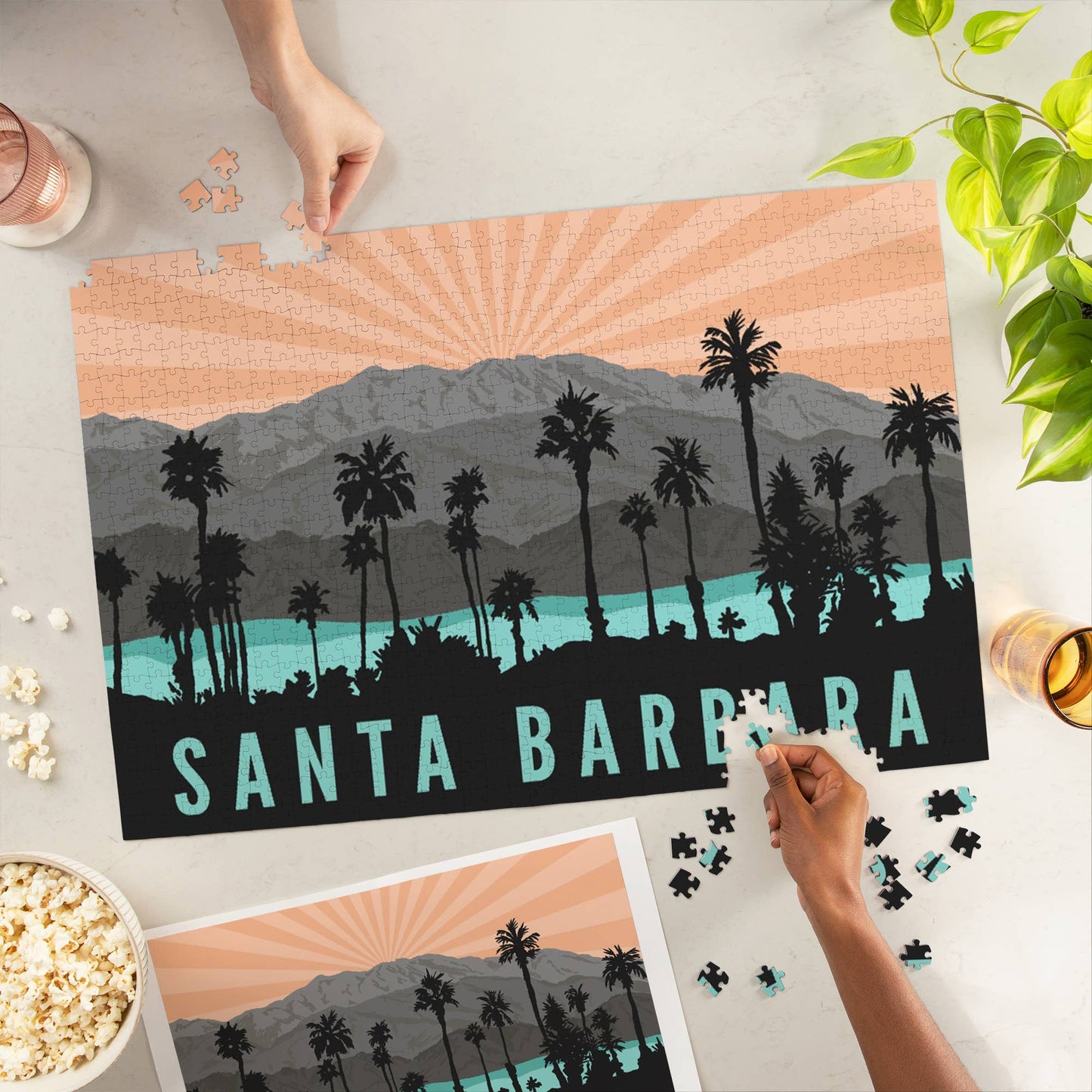 Palm Trees and Mountain Santa Barbara 1000 Piece Jigsaw Puzzle