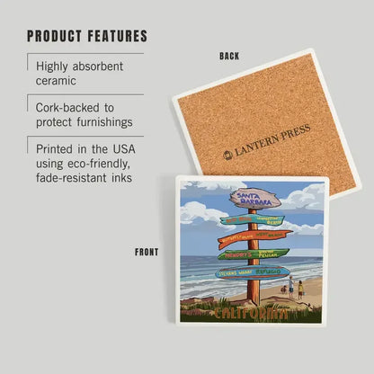 Santa Barbara Sign Post Ceramic Coaster