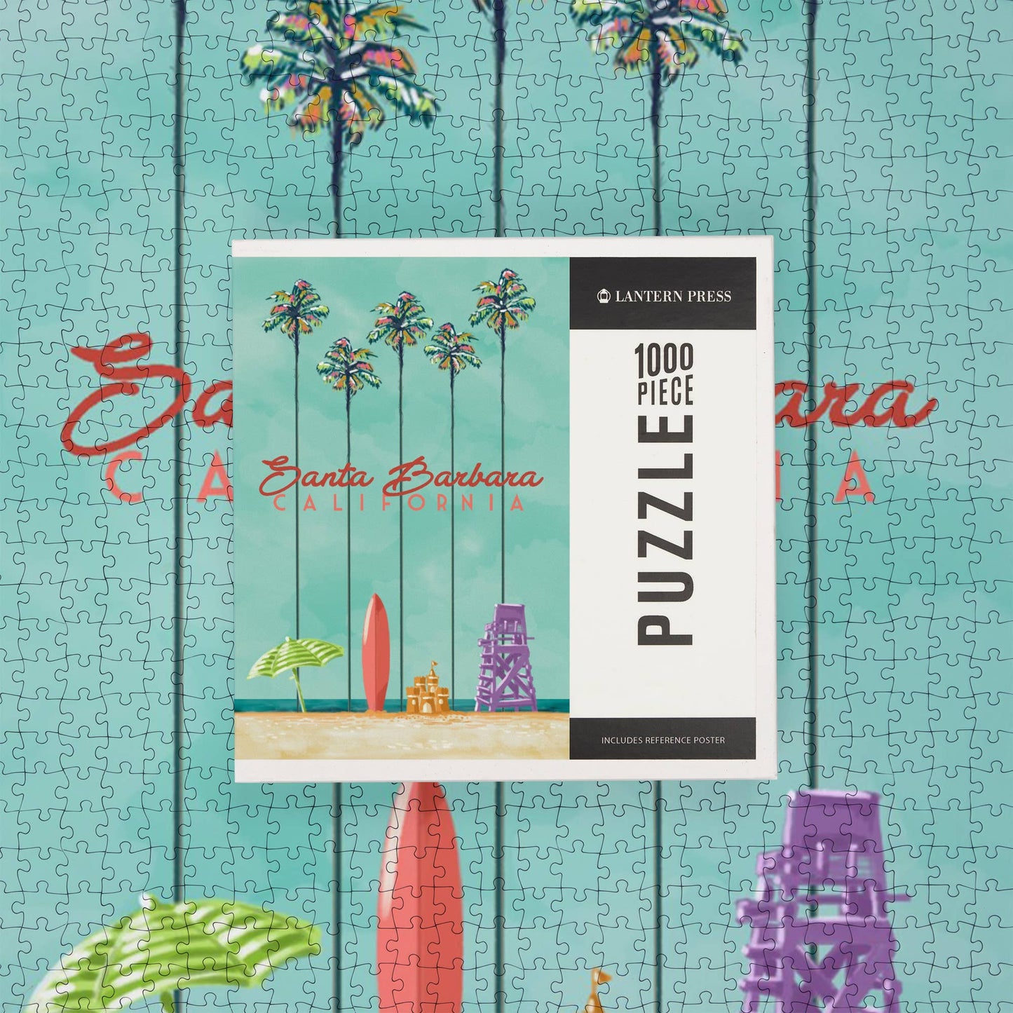 Palm Tree and Surfboard Santa Barbara 1000 Piece Jigsaw Puzzle