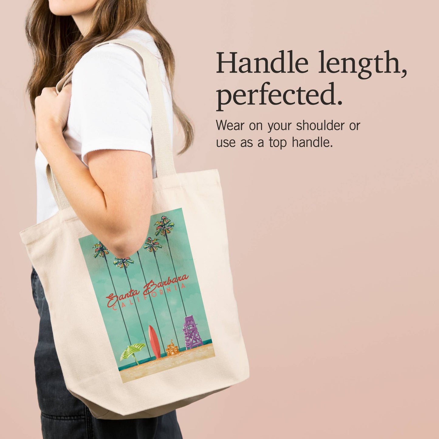 Surfboard and Palm Tree Santa Barbara Tote Bag