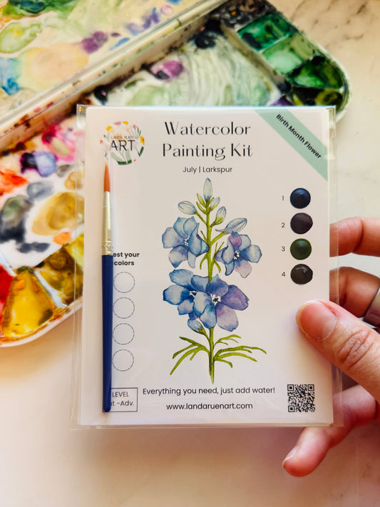 Larkspur Watercolor Kit | July Birth Month Flower