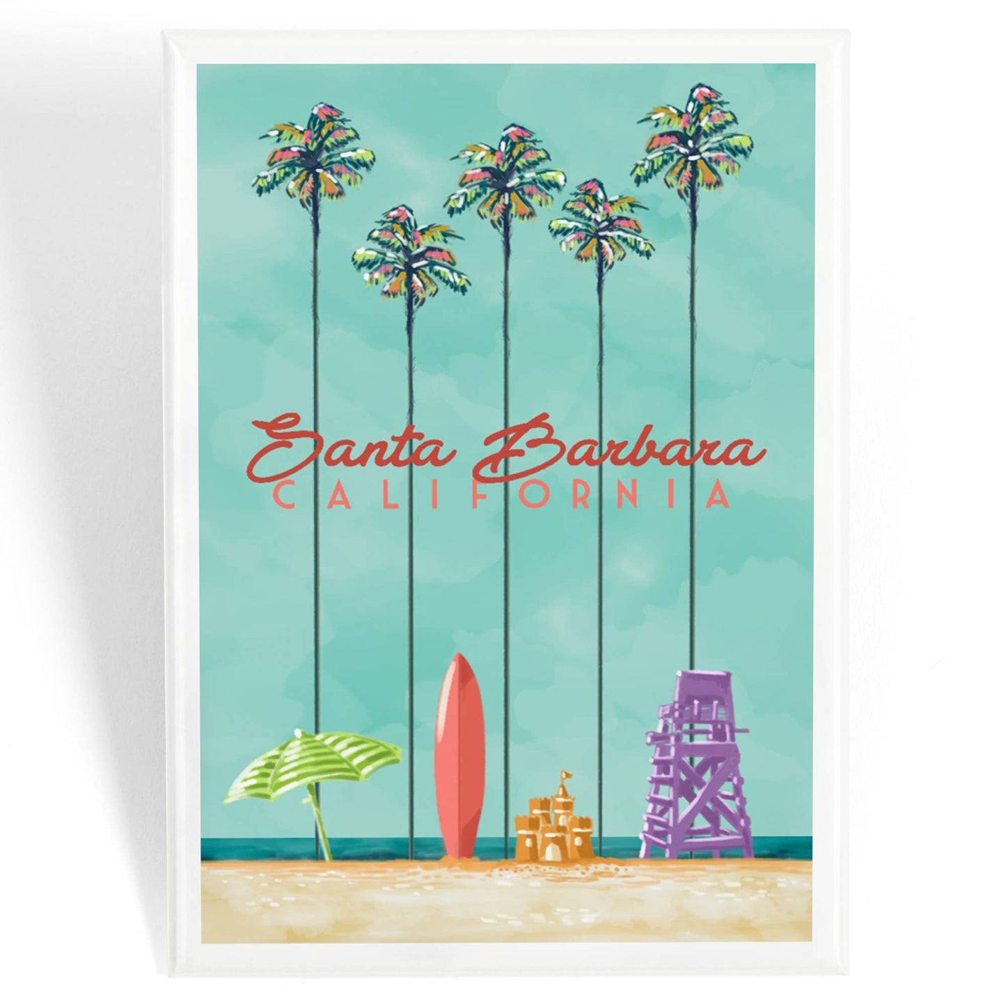 Palms Tree and Surfboard Santa Barbara Magnet