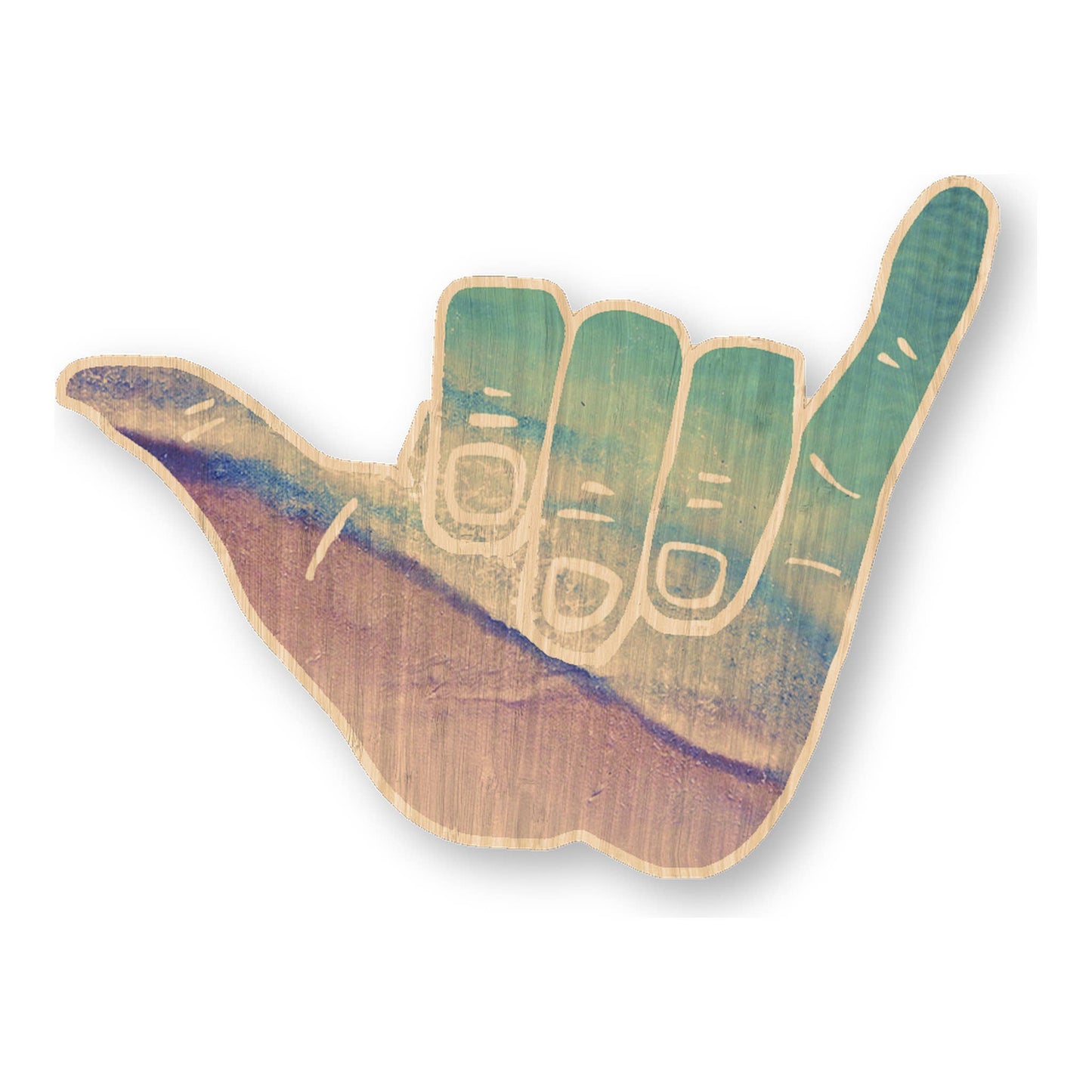 Beach Merged Shaka - Hawaii Bamboo Wood Sticker