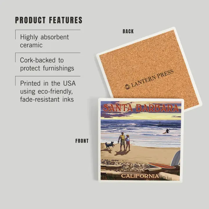 Dog Beach Santa Barbara Ceramic Coaster