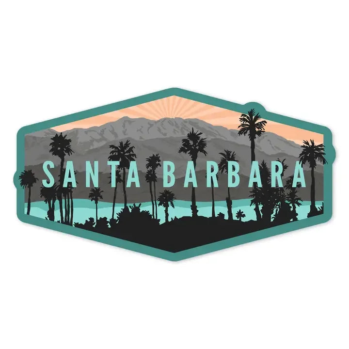 Santa Barbara Stickers - Small Santa Barbara Palm Trees and Mountain