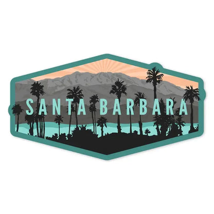 Santa Barbara Stickers -  Lange Santa Barbara  Palm Trees and Mountains