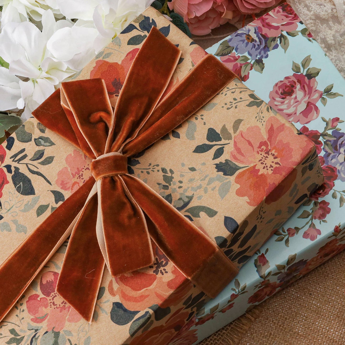 Kraft Pink Floral - 30" x 10' Wrapping Paper