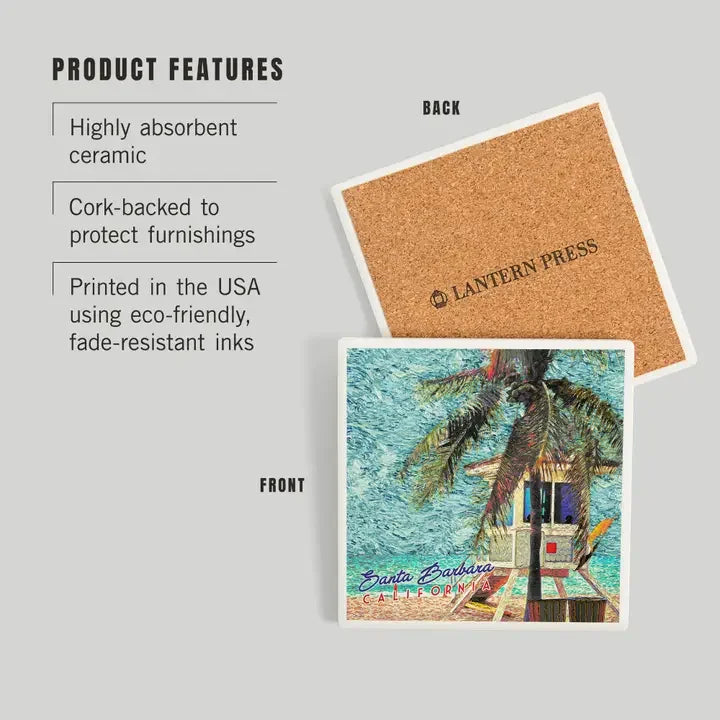 Impressionist Lifeguard Station Santa Barbara Ceramic Coaster