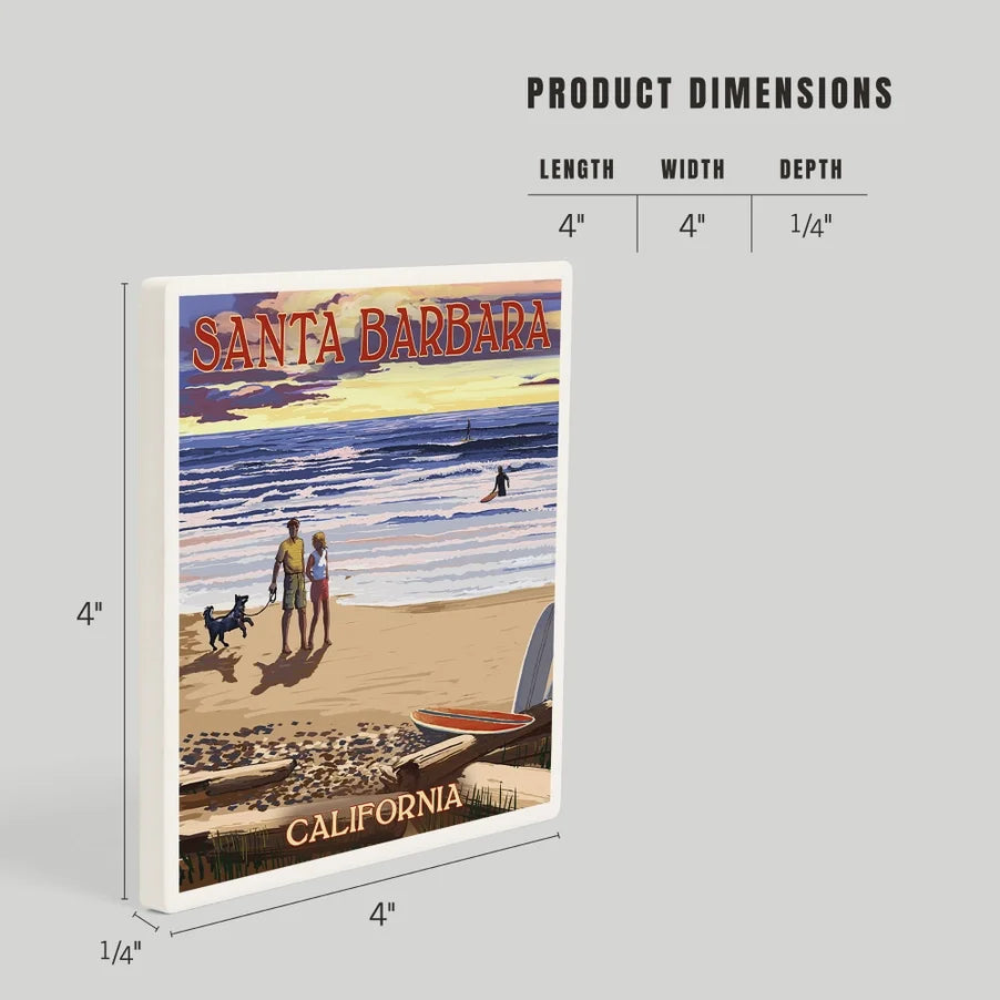 Dog Beach Santa Barbara Ceramic Coaster