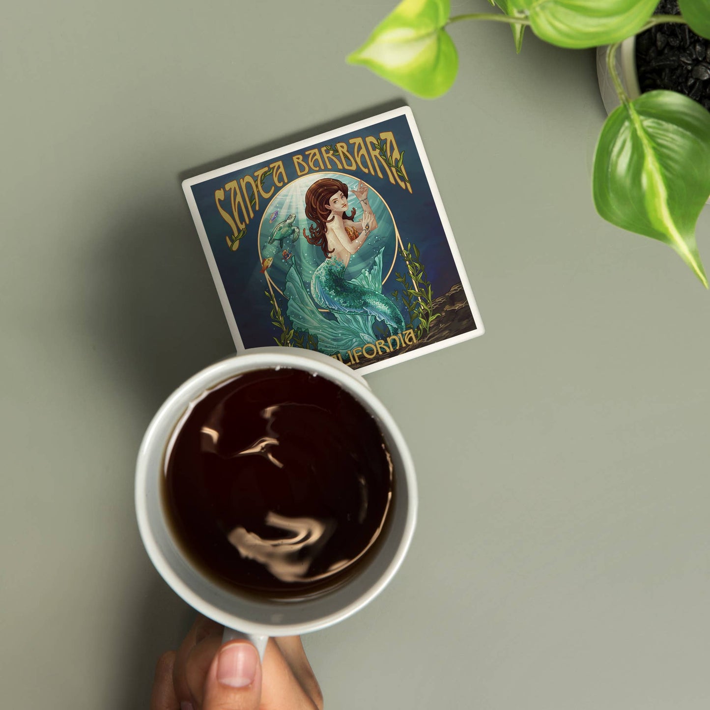 Mermaid Santa Barbara Ceramic Coaster