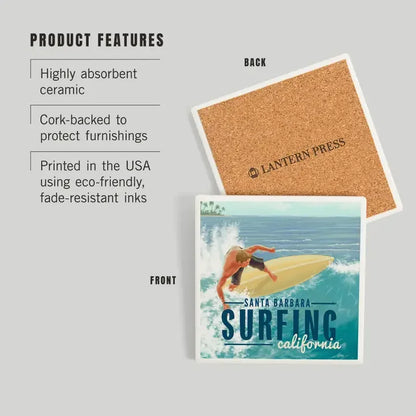 Surfing Santa Barbara Ceramic Coaster