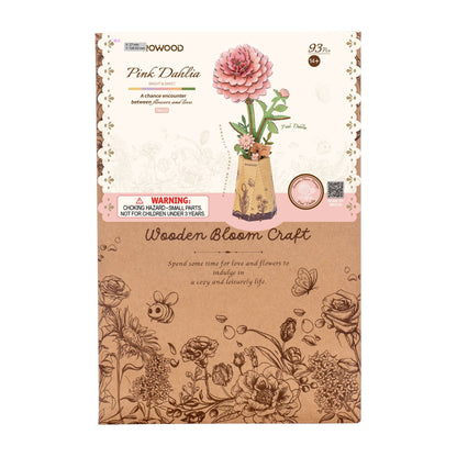 Rowood Pink Dahlia 3D Wooden Puzzle