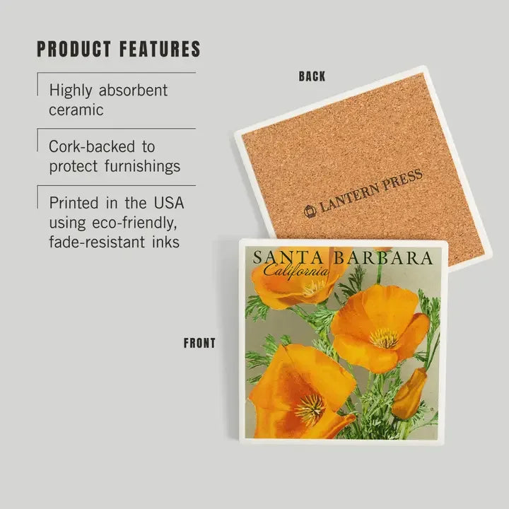 California Poppy Santa Barbara Ceramic Coaster