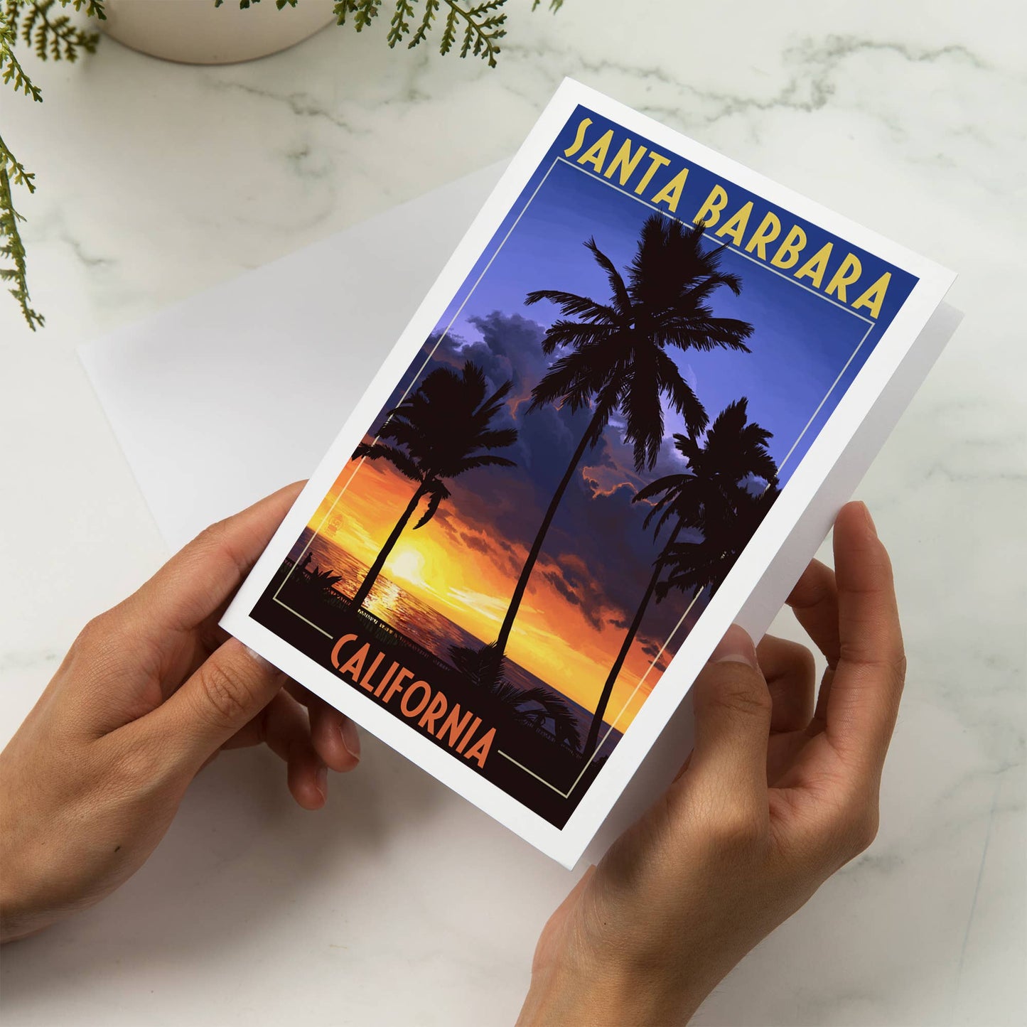 Santa Barbara Greeting Card - Palms & Sunset