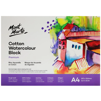 Cotton Watercolor Paper Block Premium 300gsm A4 11.7 X 8.3in