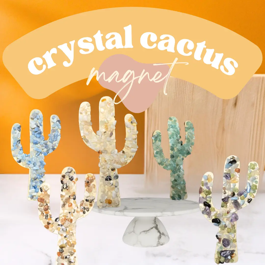 Crystal Cactus Magnet - Wooden Cactus with Crystal Chips